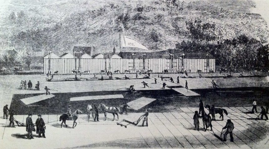 Harvesting ice in New York, ca. 1852. (Courtesy Wikimedia)